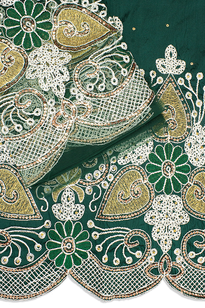 GBL026-EMG - 2pc set, Hand Cut George Lace & Blouse Net Fabric - Emerald Green