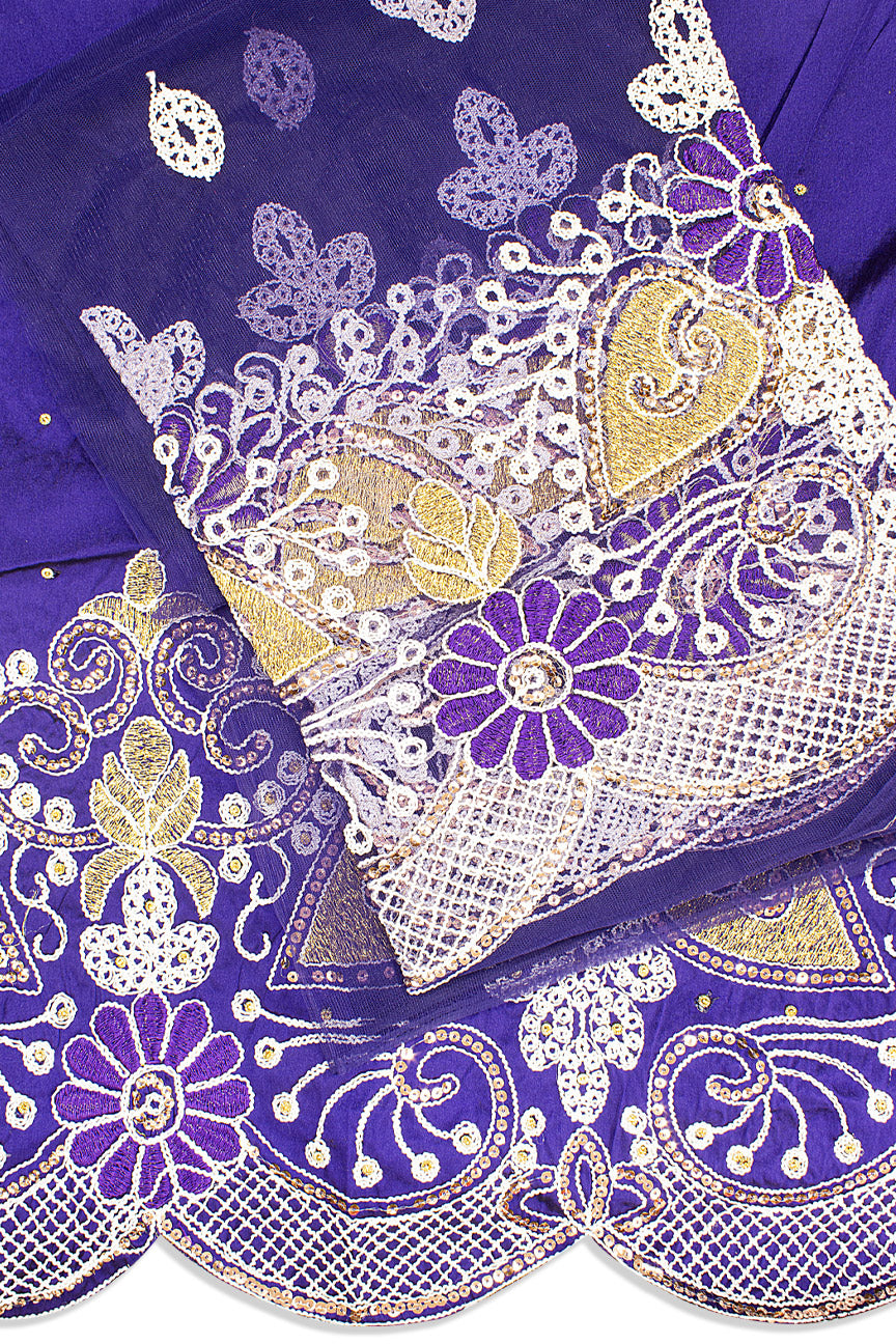 GBL026-PUR - 2pc set, Hand Cut George Lace & Blouse Net Fabric - Purple