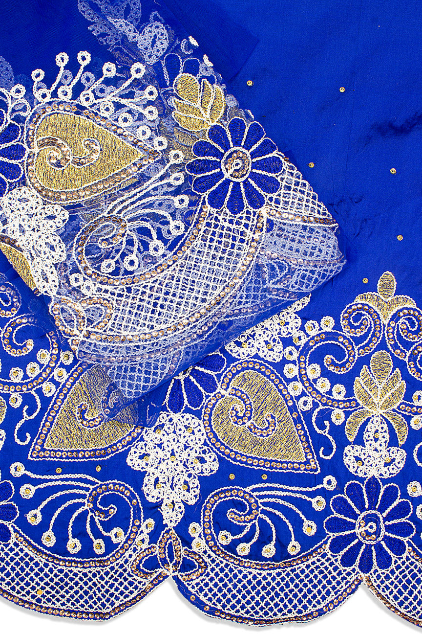 GBL026-RBL - 2pc set, Hand Cut George Lace & Blouse Net Fabric - Royal Blue