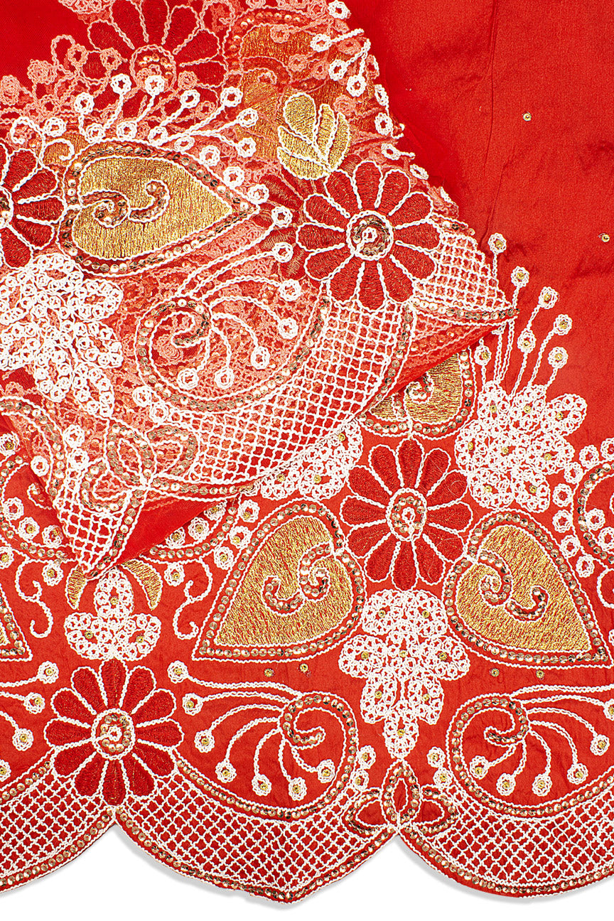 GBL026-RED - 2pc set, Hand Cut George Lace & Blouse Net Fabric - Red