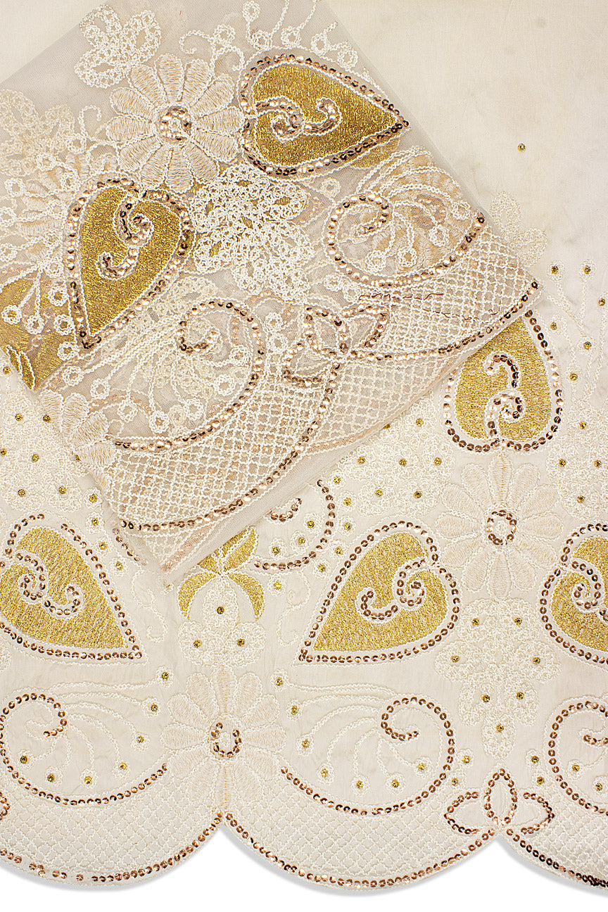 GBL026-WGD - 2pc set, Hand Cut George Lace & Blouse Net Fabric - Off-White & Gold