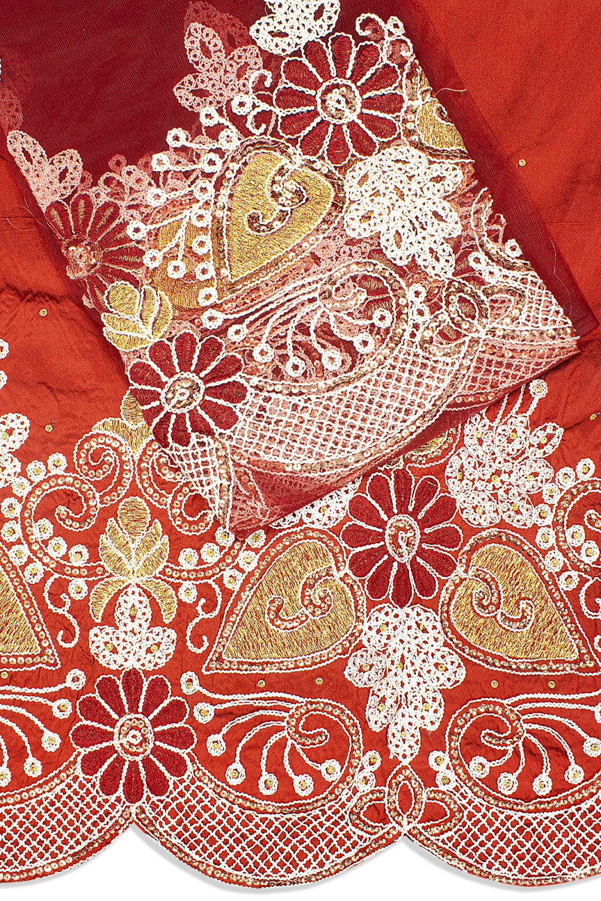 GBL026-WIN - 2pc set, Hand Cut George Lace & Blouse Net Fabric - Wine