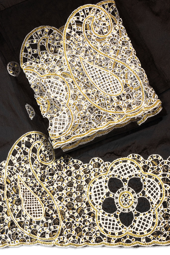 GBL027-BLK - 2pc set, Hand Cut George Lace & Blouse Net Fabric - Black
