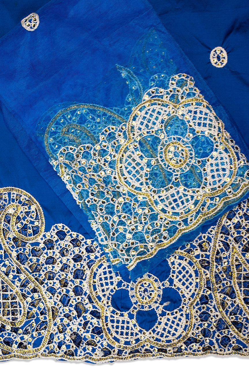 GBL027-COB - 2pc set, Hand Cut George Lace & Blouse Net Fabric - Cobalt Blue