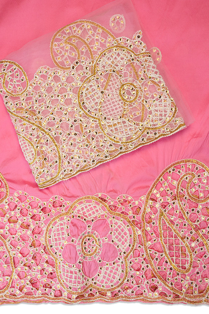 GBL027-PNK - 2pc set, Hand Cut George Lace & Blouse Net Fabric - Pink