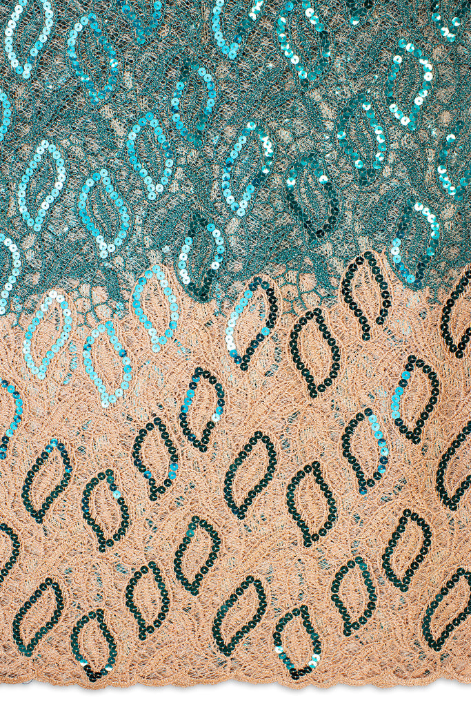 GPR086-TLP - Sequined Guipure Lace - Teal & Peach
