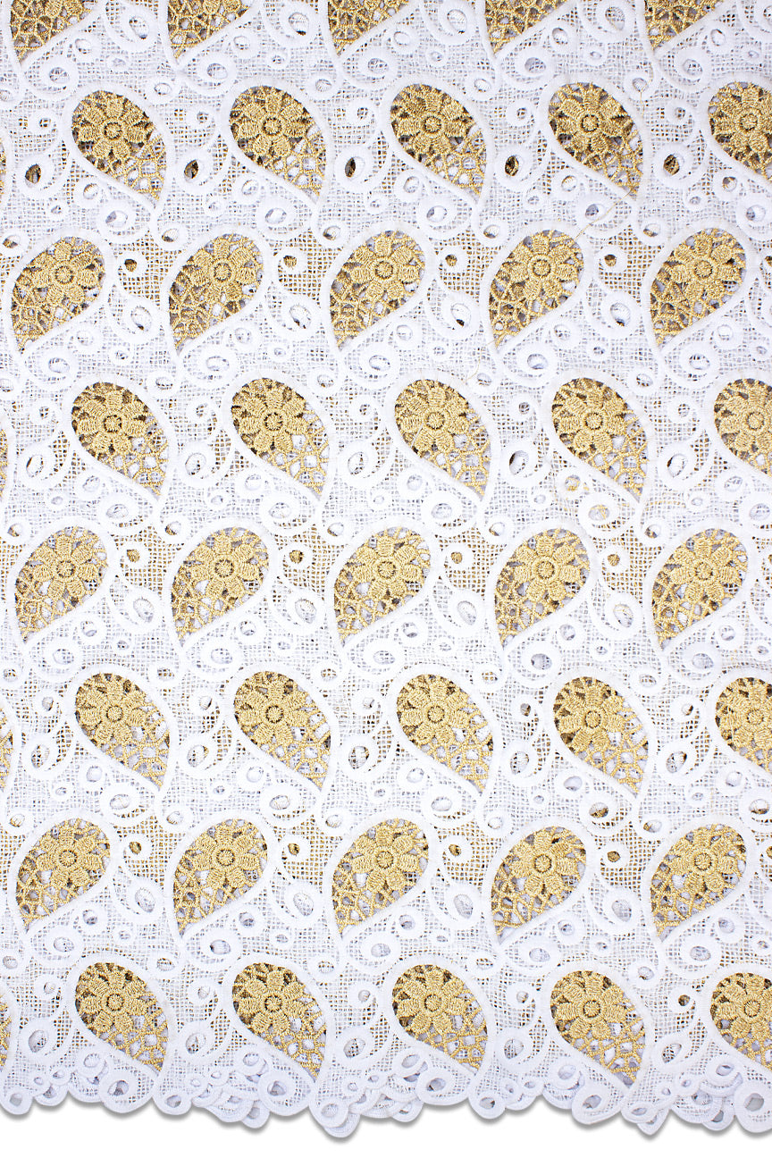 GPR093-WGD - Guipure Lace - White & Gold