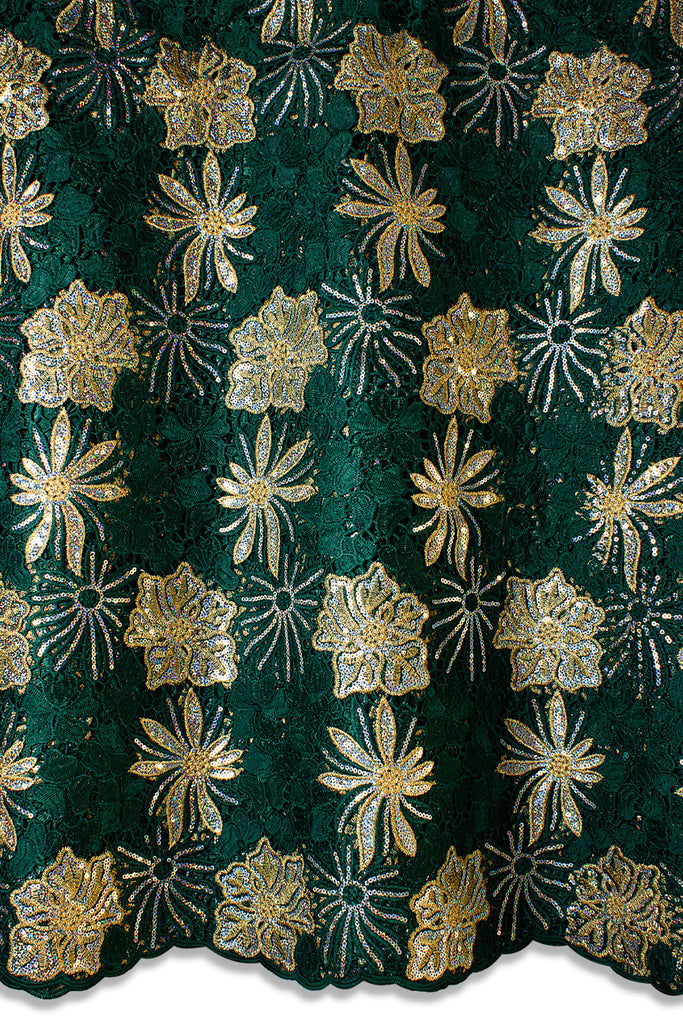 GPR098-BGN - Sequined Guipure Lace - Bottle Green & Gold
