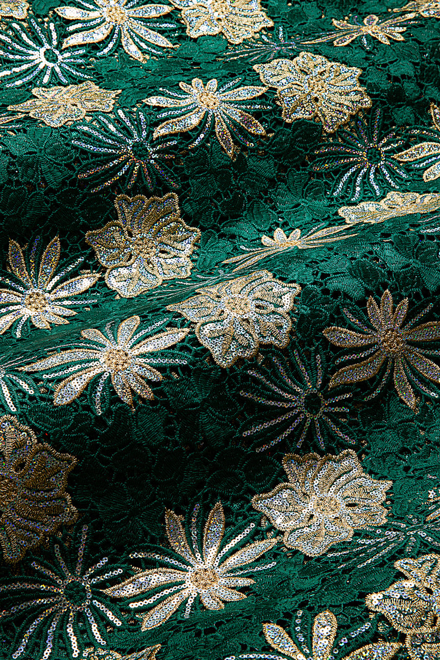 GPR098-BGN - Sequined Guipure Lace - Bottle Green & Gold