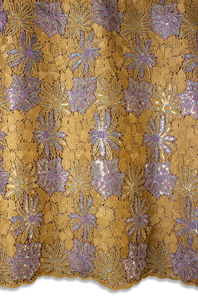 GPR098-BRN - Sequined Guipure Lace - Brown & Lilac