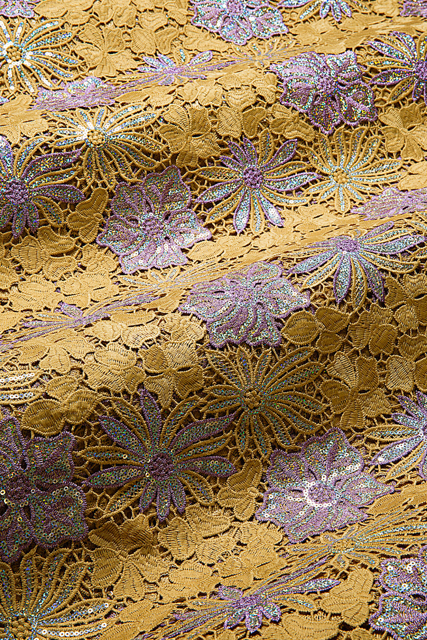GPR098-BRN - Sequined Guipure Lace - Brown & Lilac