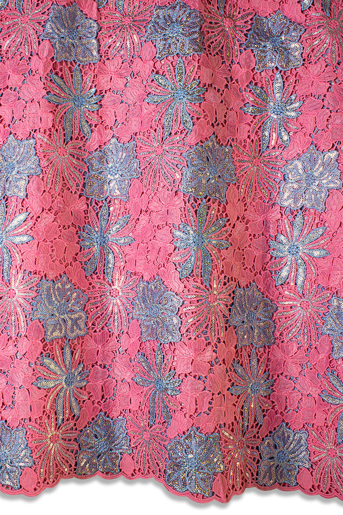 GPR098-PNK - Sequined Guipure Lace - Pink & Aqua