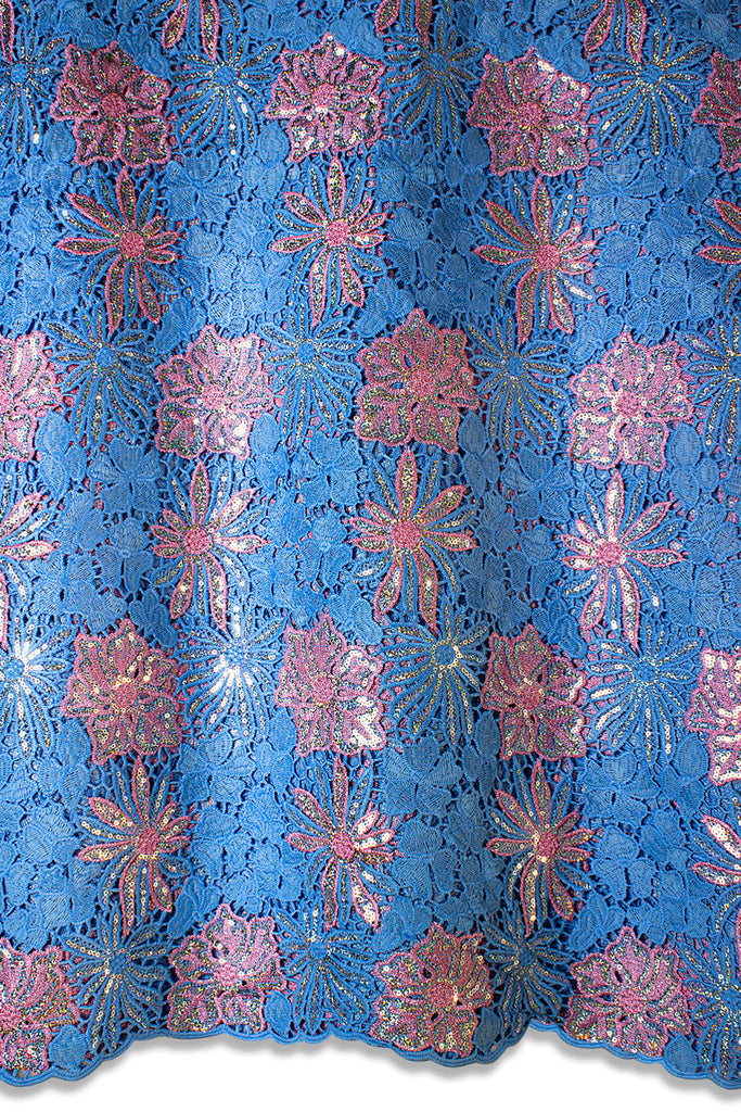 GPR098-SKB - Sequined Guipure Lace - Sky Blue & Baby Pink