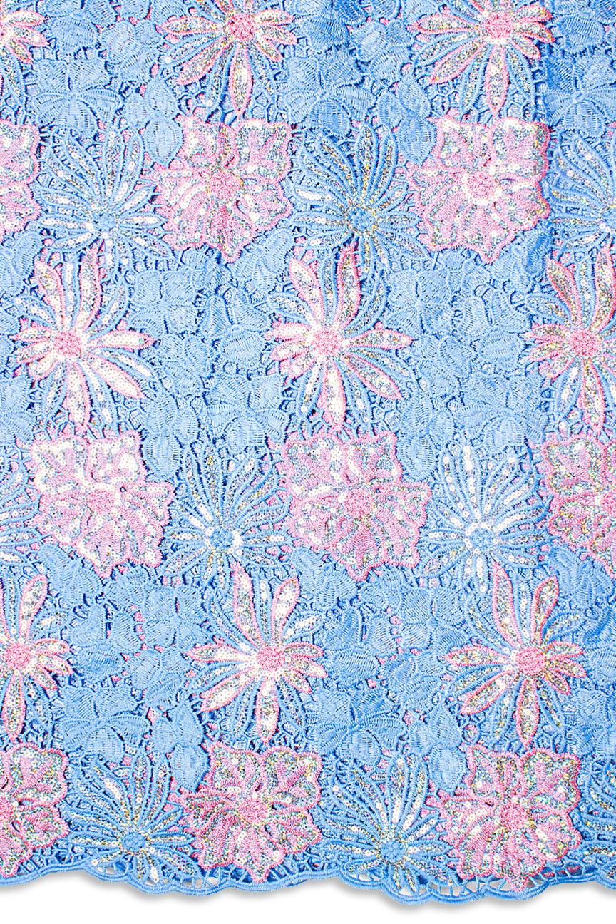 GPR098-SKB - Sequined Guipure Lace - Sky Blue & Baby Pink