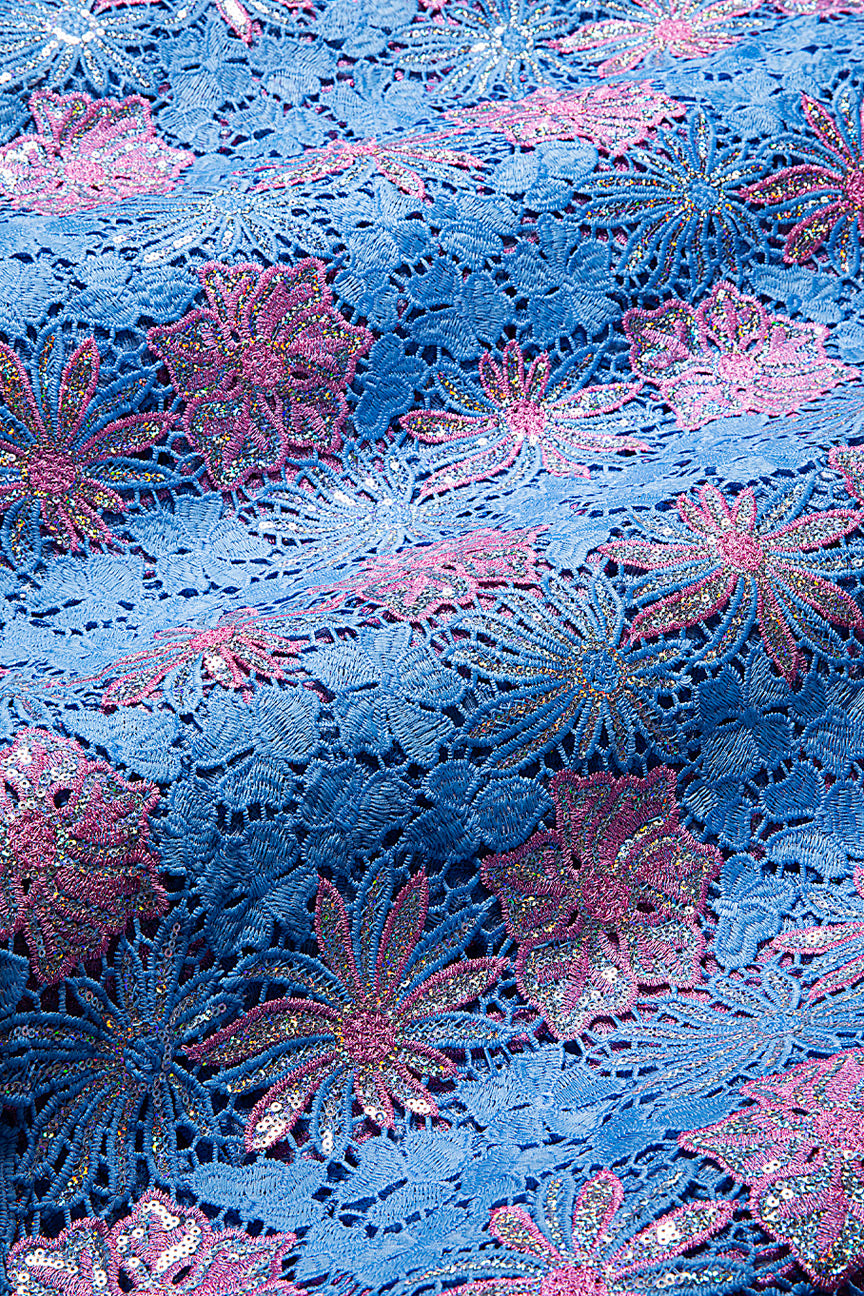 GPR098-SKB - Sequined Guipure Lace - Sky Blue & Baby Pink