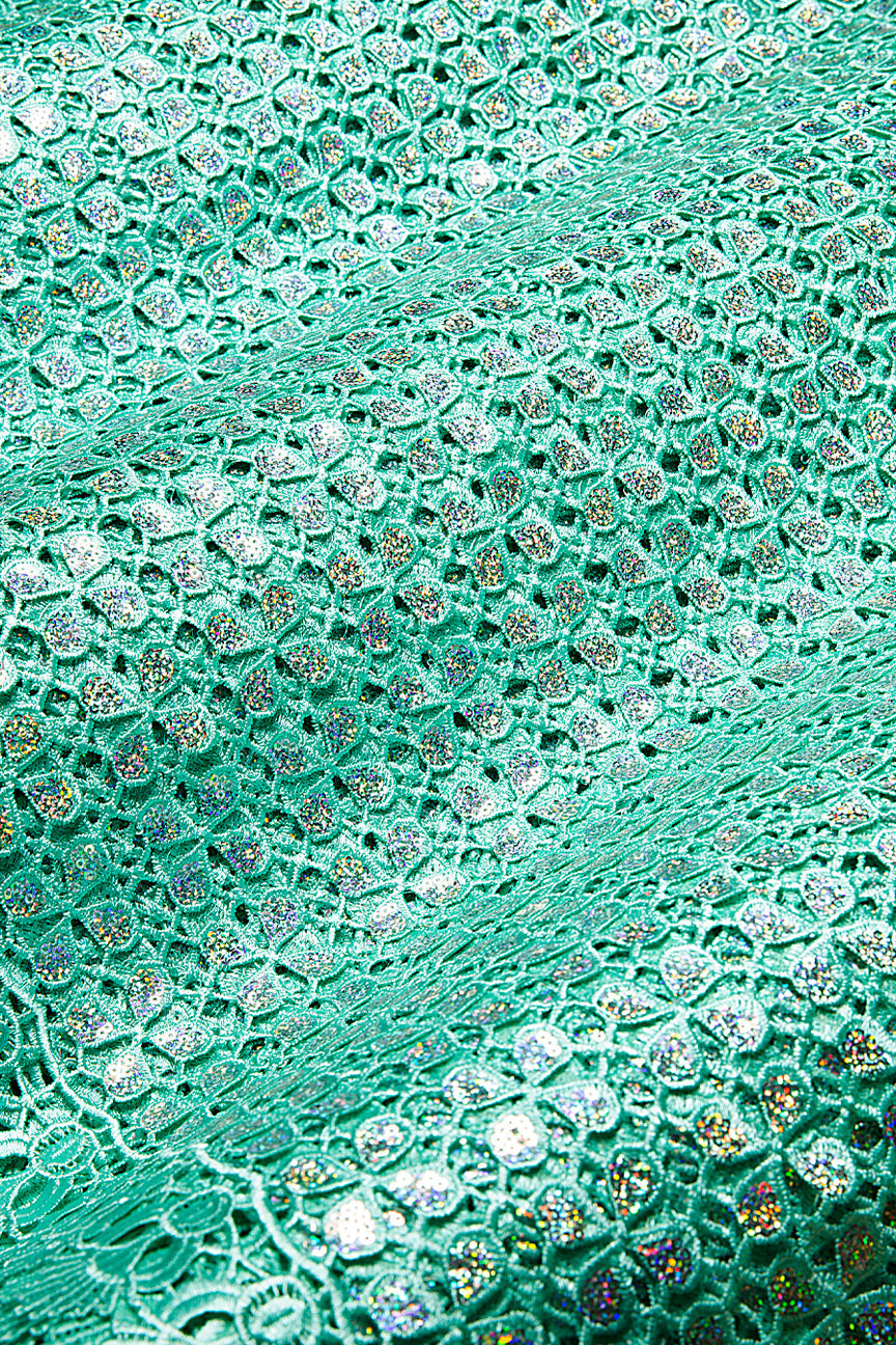 GPR099-AQU - Sequined Guipure Lace - Aqua