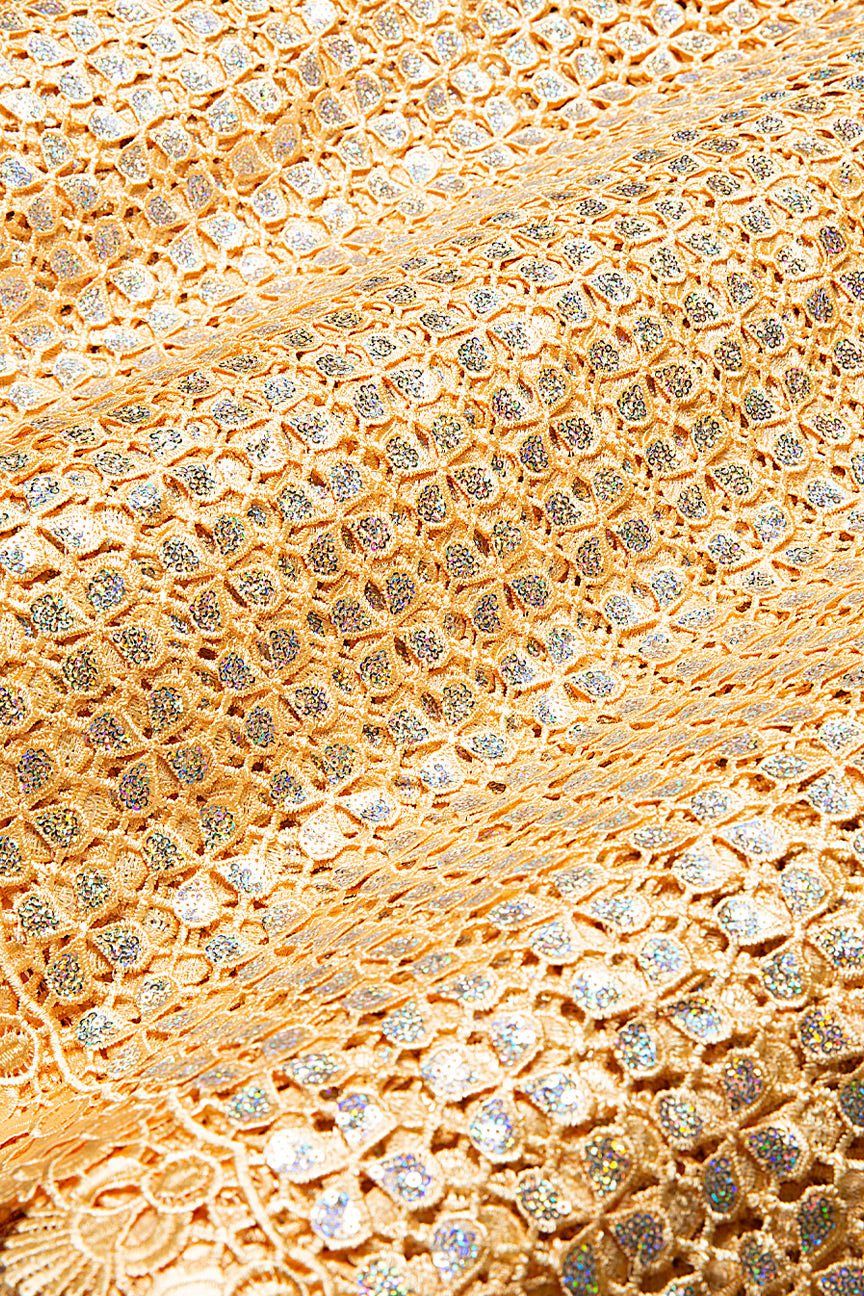 GPR099-CHM - Sequined Guipure Lace - Champagne