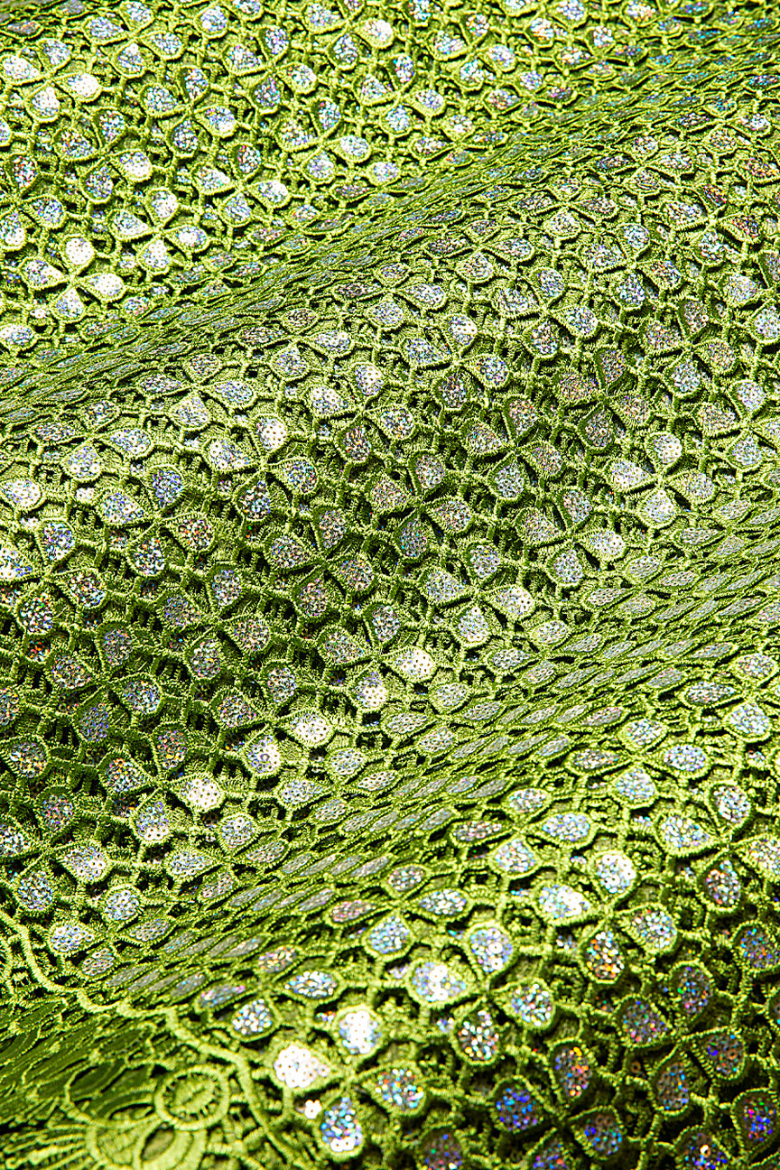 GPR099-OLV - Sequined Guipure Lace - Olive Green