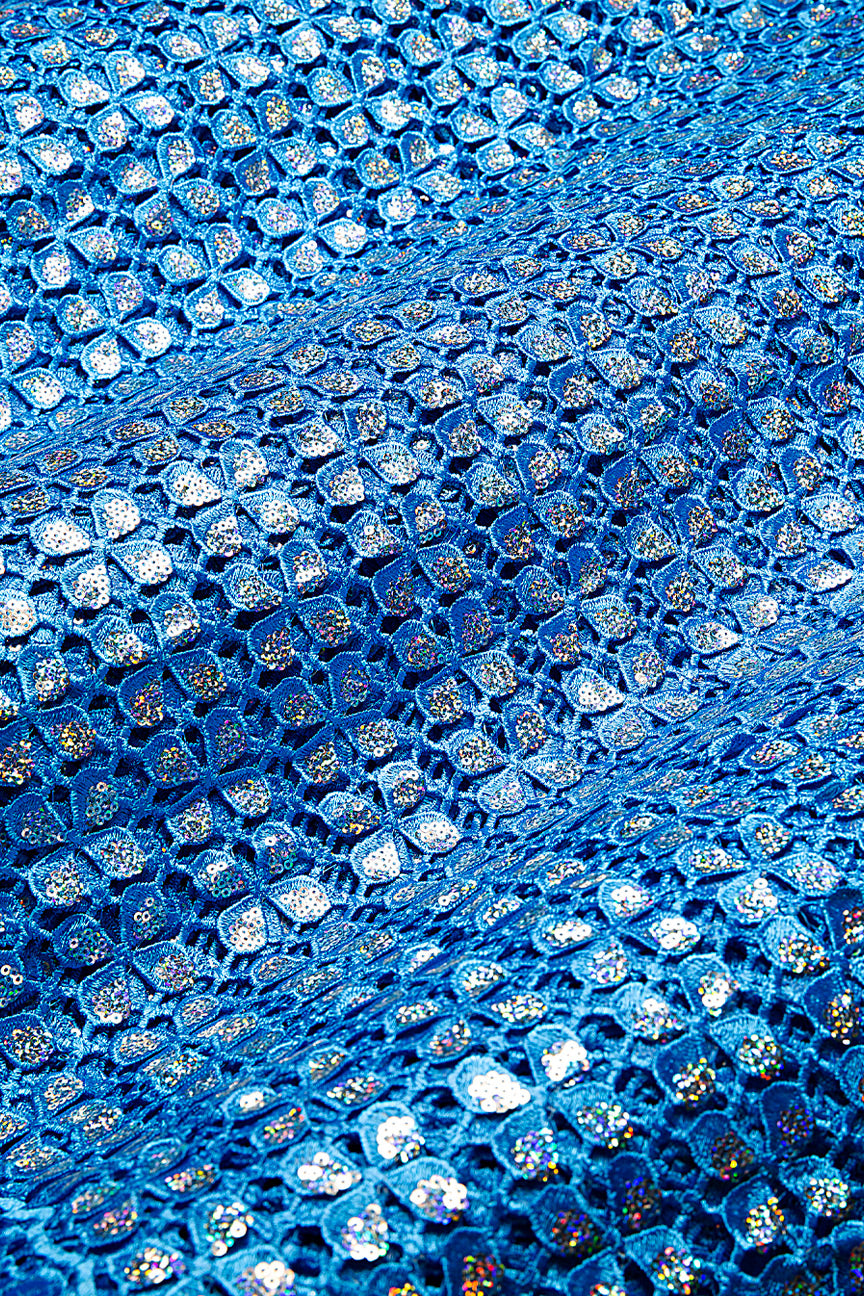 GPR099-TQB - Sequined Guipure Lace - Turquoise Blue