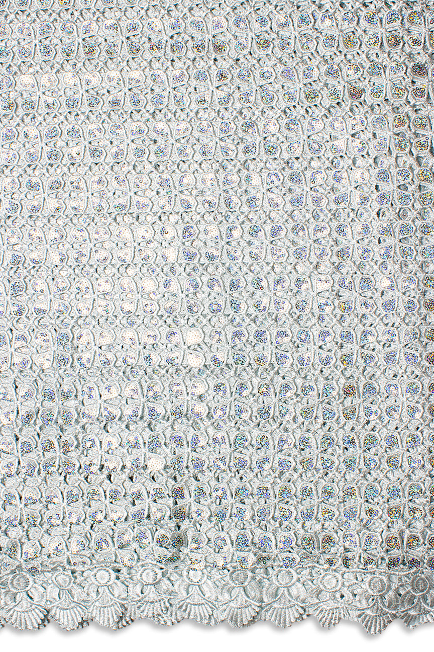 GPR099-WHT - Sequined Guipure Lace - White
