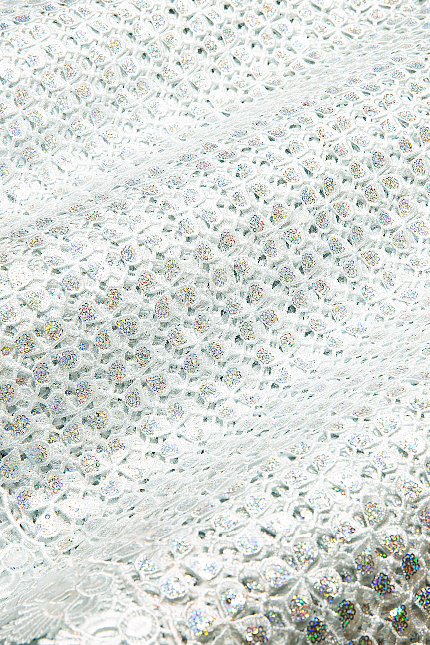 GPR099-WHT - Sequined Guipure Lace - White