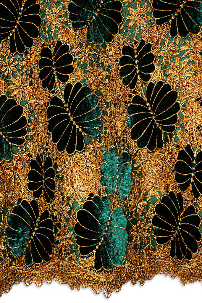 GPR103-BGN - Guipure Velvet Lace - Bottle Green & Golden Brown