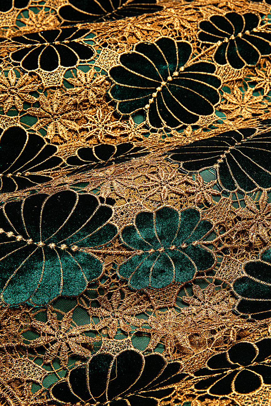 GPR103-BGN - Guipure Velvet Lace - Bottle Green & Golden Brown