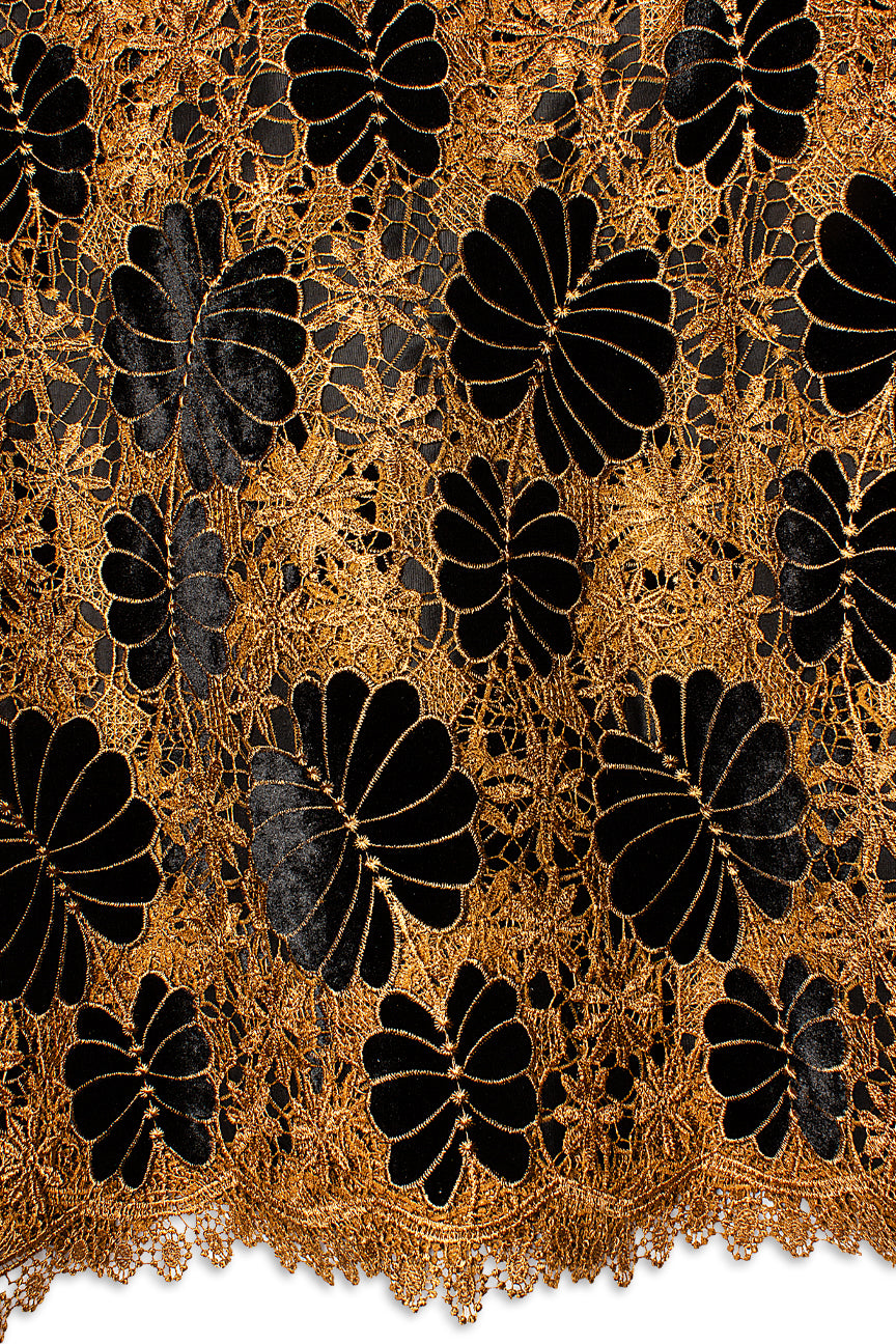 GPR103-BLK - Guipure Velvet Lace - Black & Golden Brown