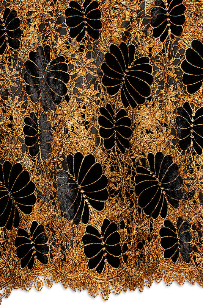 GPR103-BLK - Guipure Velvet Lace - Black & Golden Brown