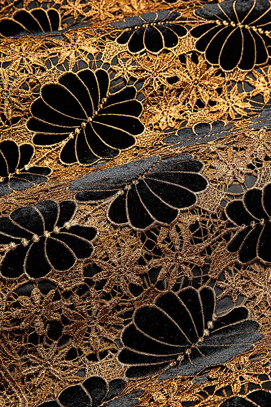 GPR103-BLK - Guipure Velvet Lace - Black & Golden Brown