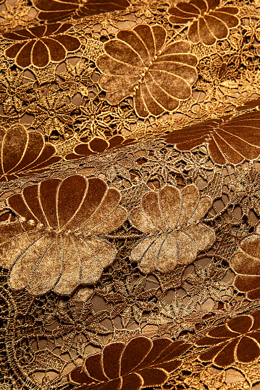 GPR103-BRW - Guipure Velvet Lace - Brown & Golden Brown