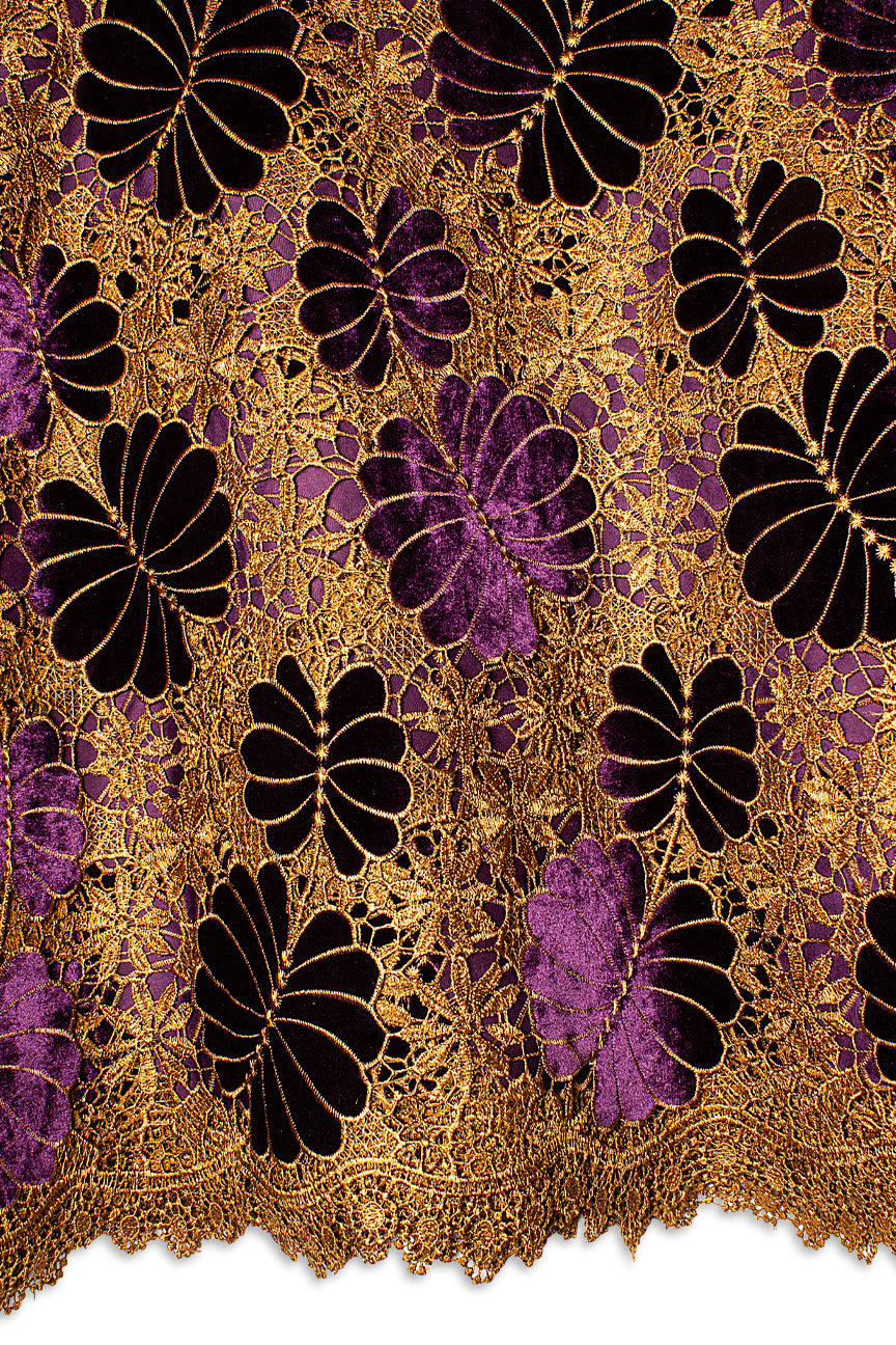 GPR103-PLM - Guipure Velvet Lace - Plum & Golden Brown