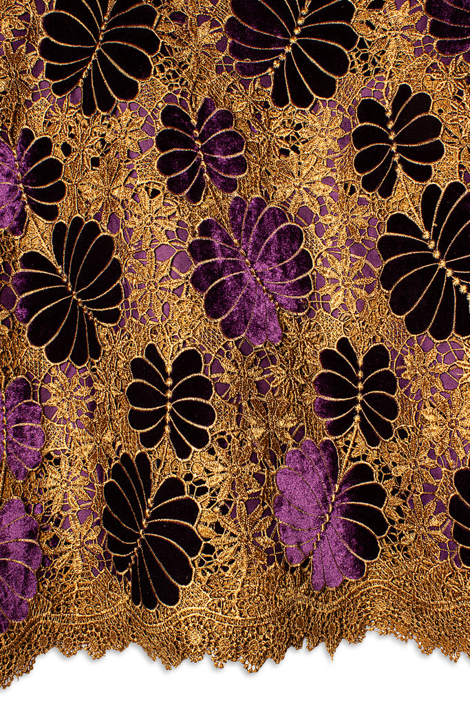 GPR103-PLM - Guipure Velvet Lace - Plum & Golden Brown