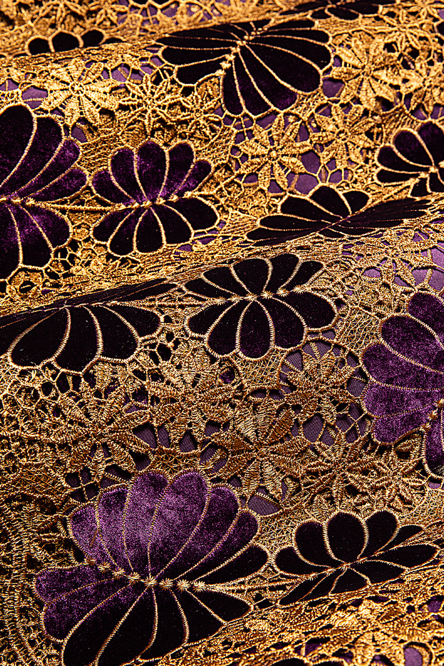 GPR103-PLM - Guipure Velvet Lace - Plum & Golden Brown