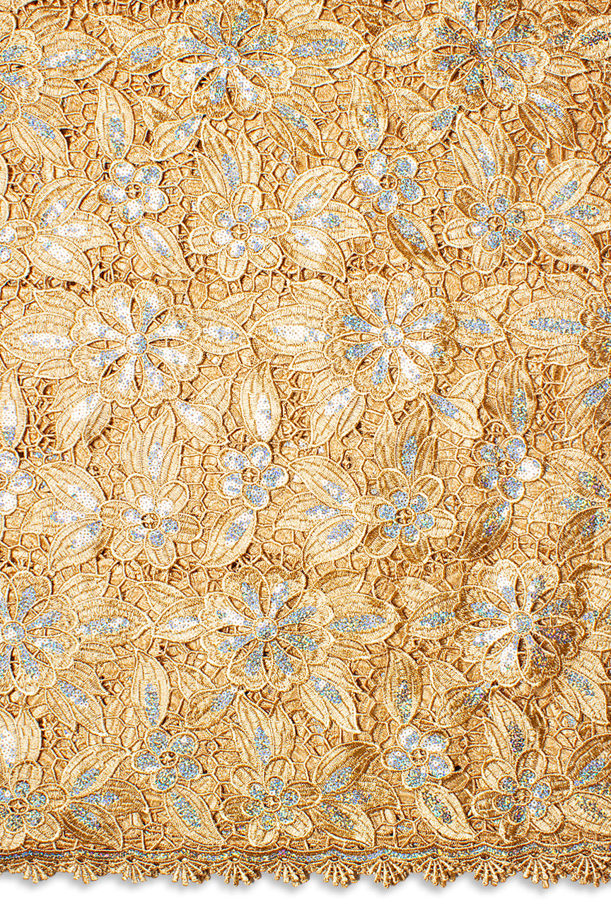 GPR104-GLD - Sequined Guipure Lace - Gold
