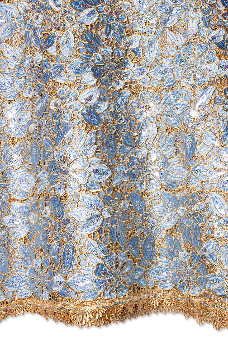 GPR104-SKB - Sequined Guipure Lace - Sky Blue & Gold