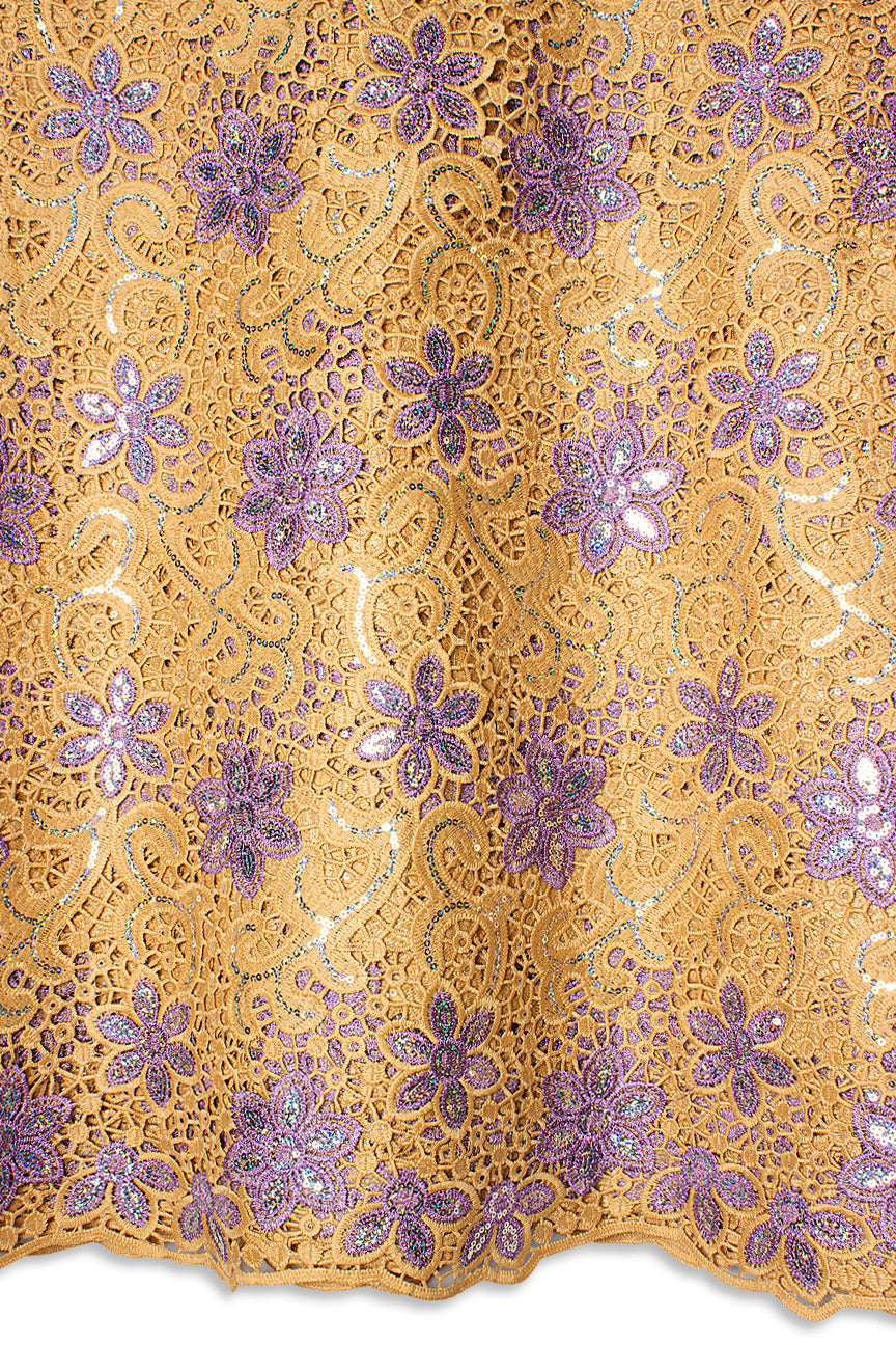 GPR105-BGE - Sequined Guipure Lace - Biege & Lilac