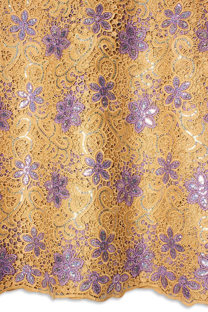GPR105-BGE - Sequined Guipure Lace - Biege & Lilac