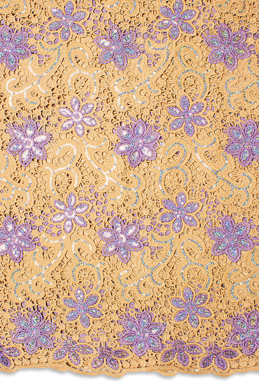 GPR105-BGE - Sequined Guipure Lace - Biege & Lilac