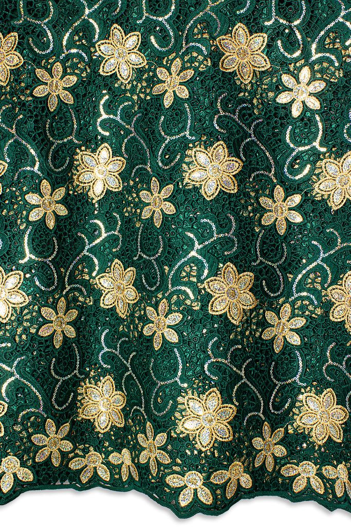 GPR105-BGN - Sequined Guipure Lace - Bottle Green & Gold