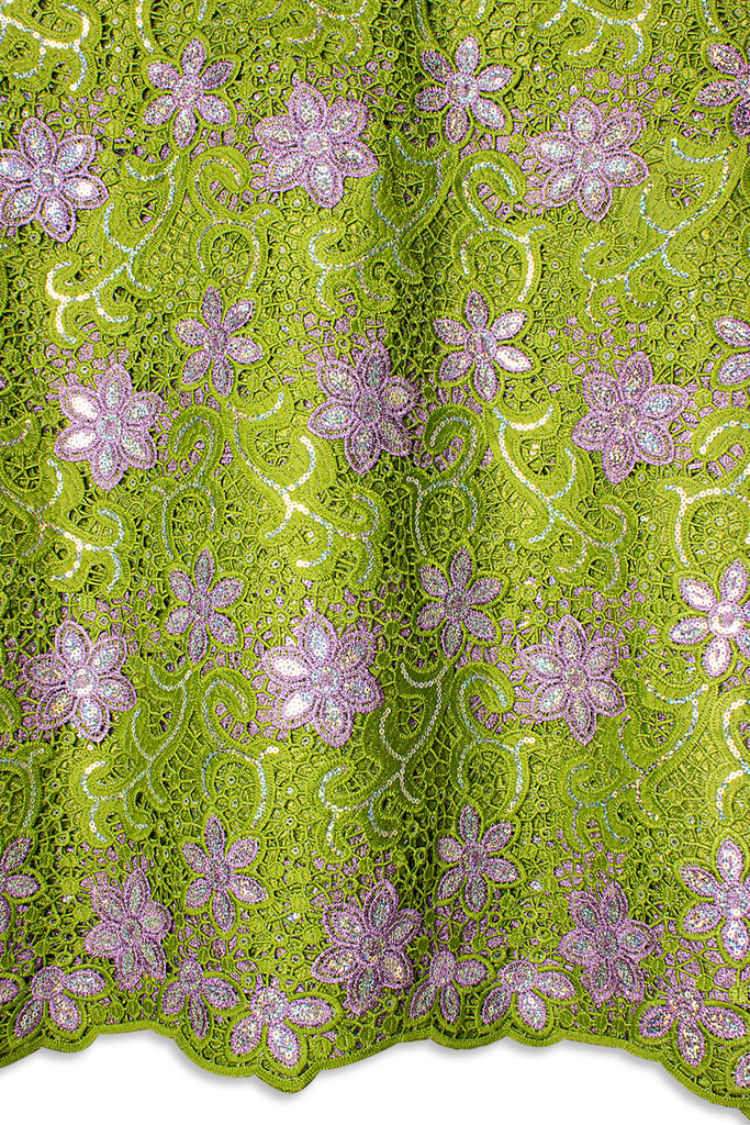 GPR105-OLV - Sequined Guipure Lace - Olive Green & Lilac