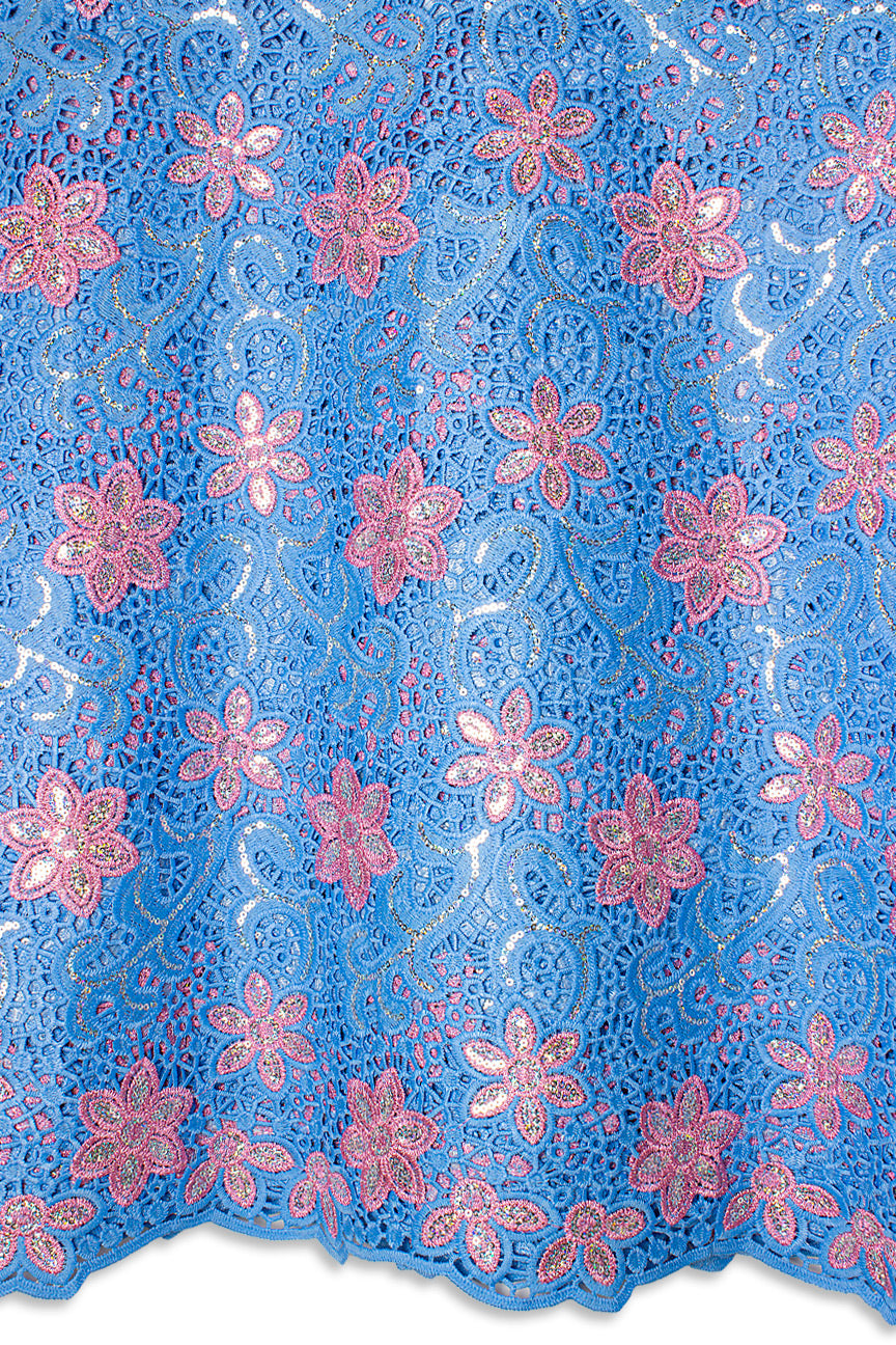 GPR105-SKB - Sequined Guipure Lace - Sky Blue & Baby Pink