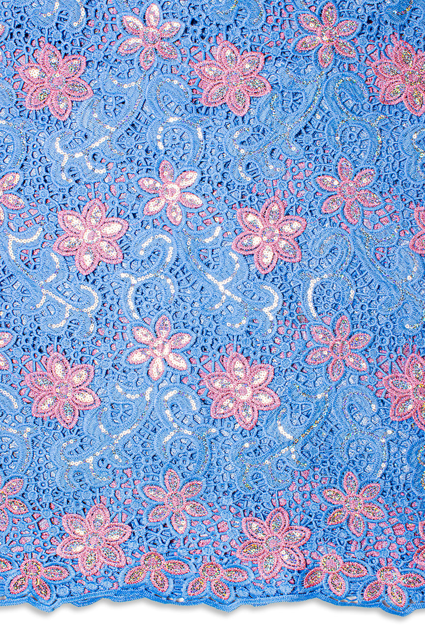 GPR105-SKB - Sequined Guipure Lace - Sky Blue & Baby Pink