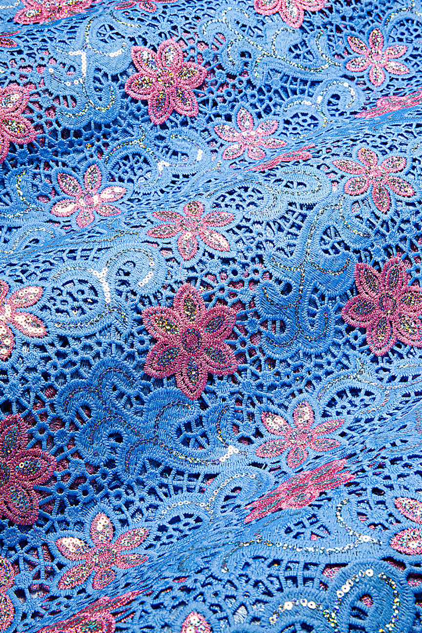GPR105-SKB - Sequined Guipure Lace - Sky Blue & Baby Pink