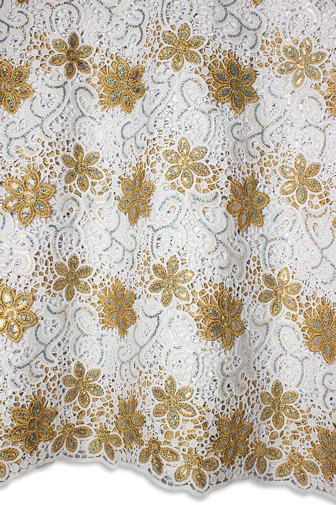 GPR105-WGD - Sequined Guipure Lace - White & Gold