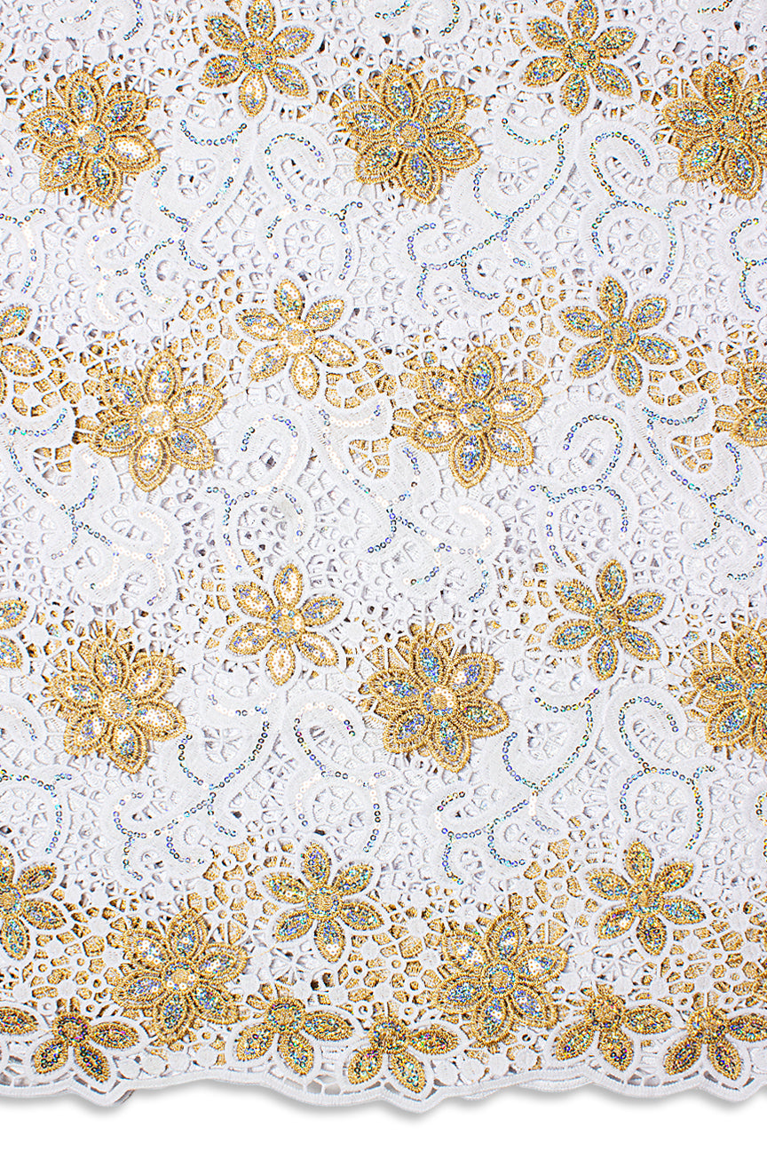 GPR105-WGD - Sequined Guipure Lace - White & Gold