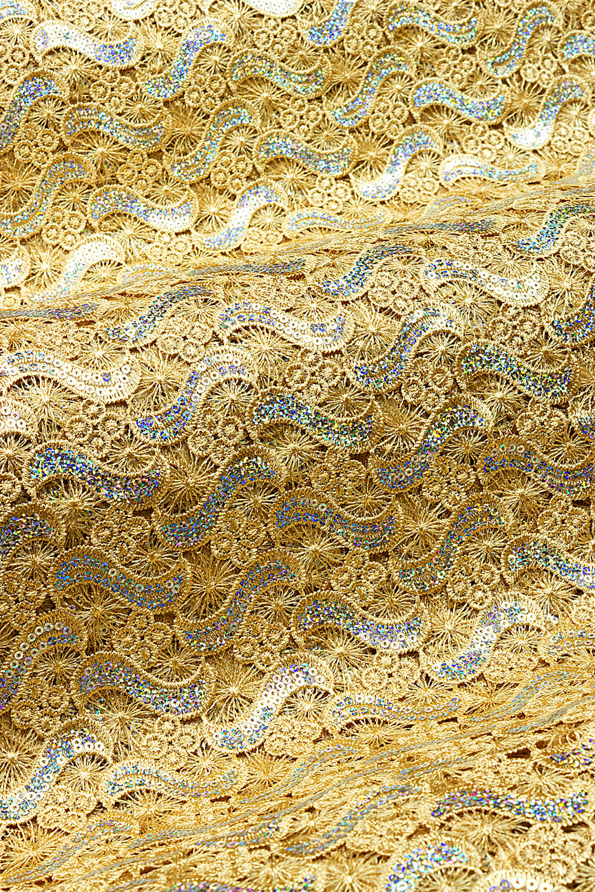 GPR108-GLD - Sequined Guipure Lace - Gold