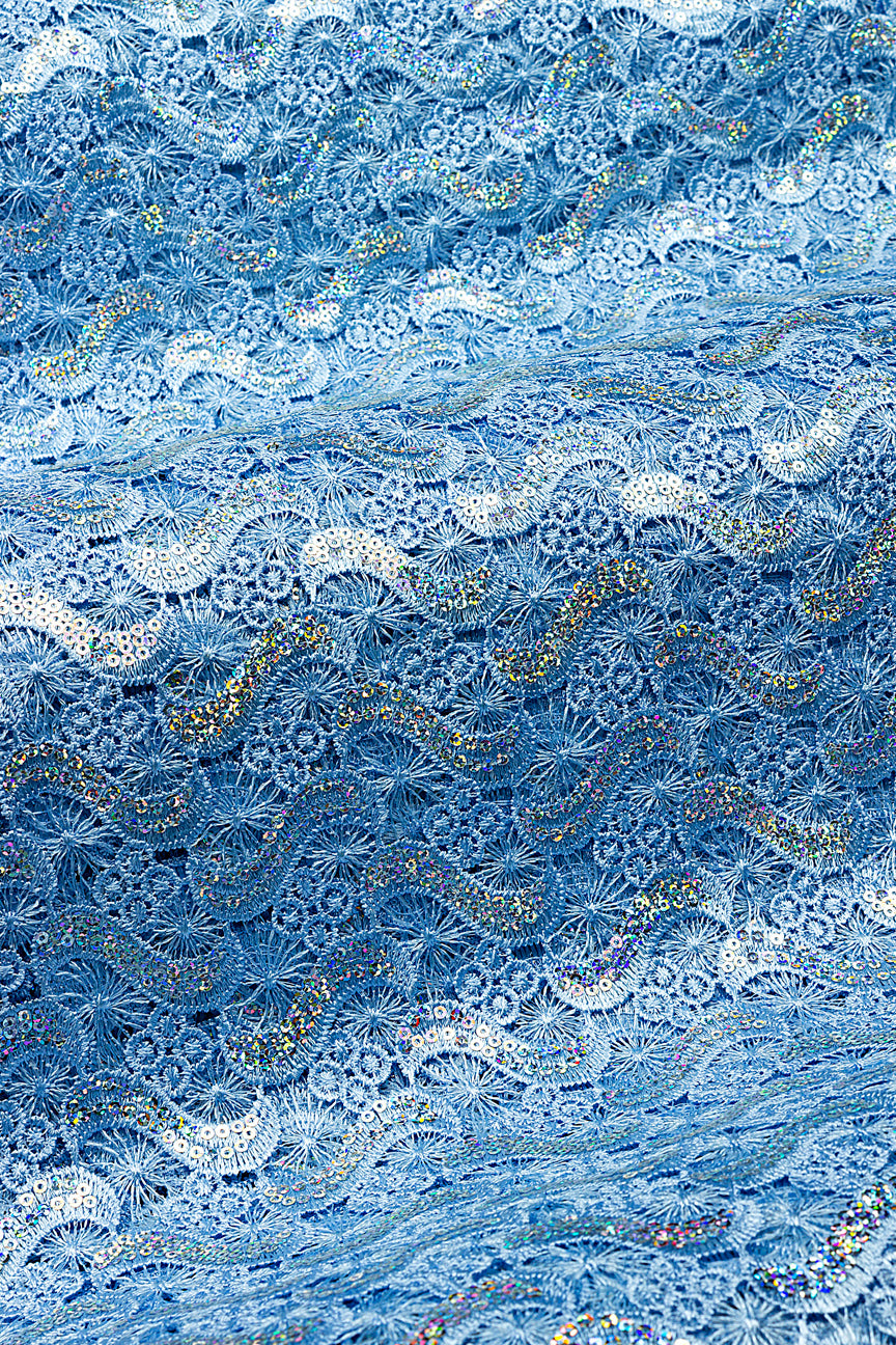 GPR108-SKB - Sequined Guipure Lace - Sky Blue