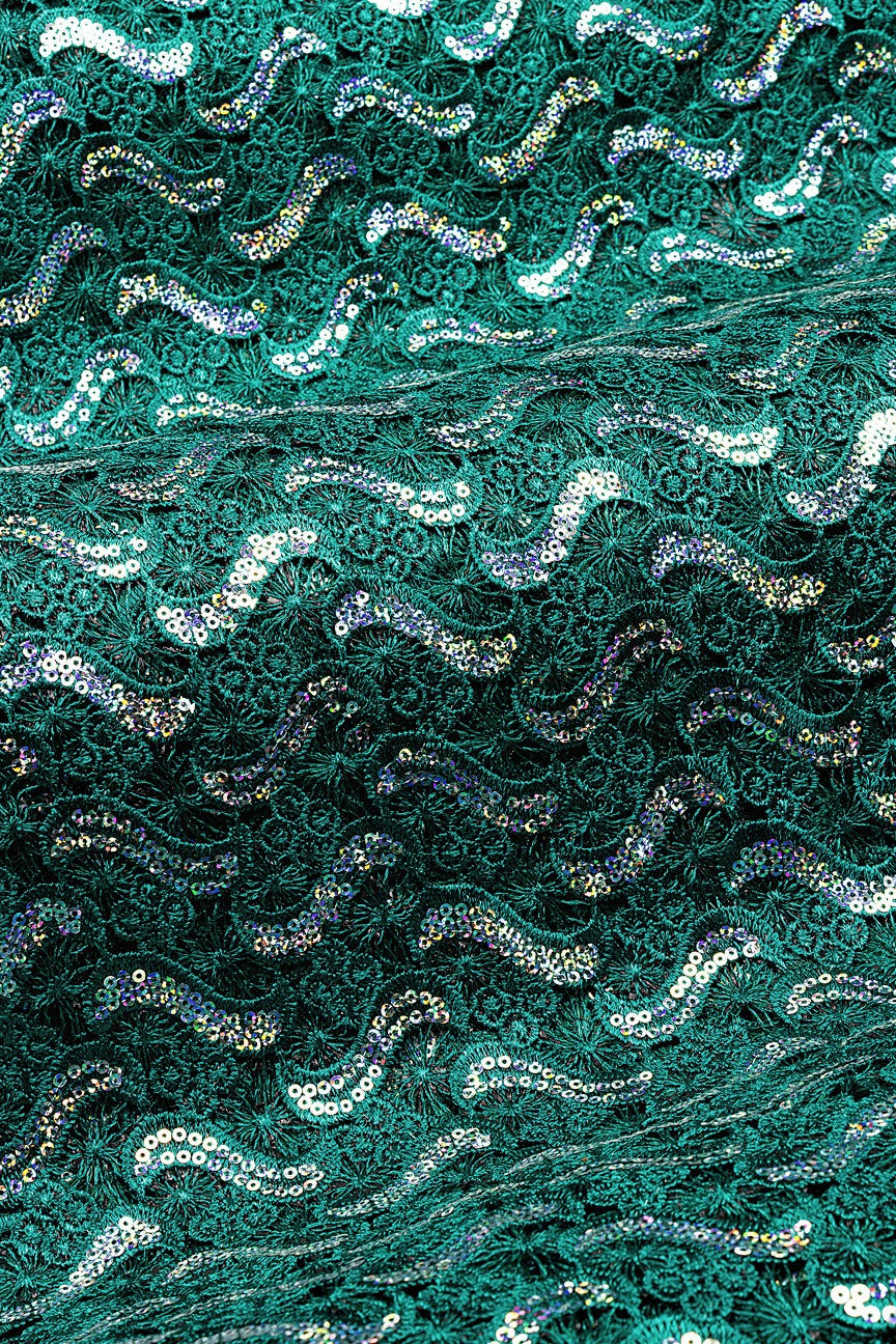 GPR108-TLG - Sequined Guipure Lace - Dark Teal Green