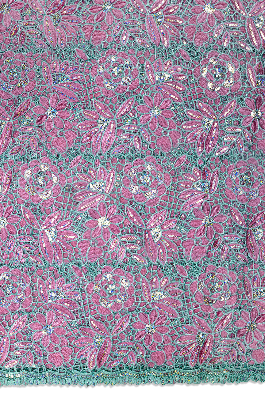GPR109-BPK - Sequined Guipure Lace - Baby Pink & Aqua
